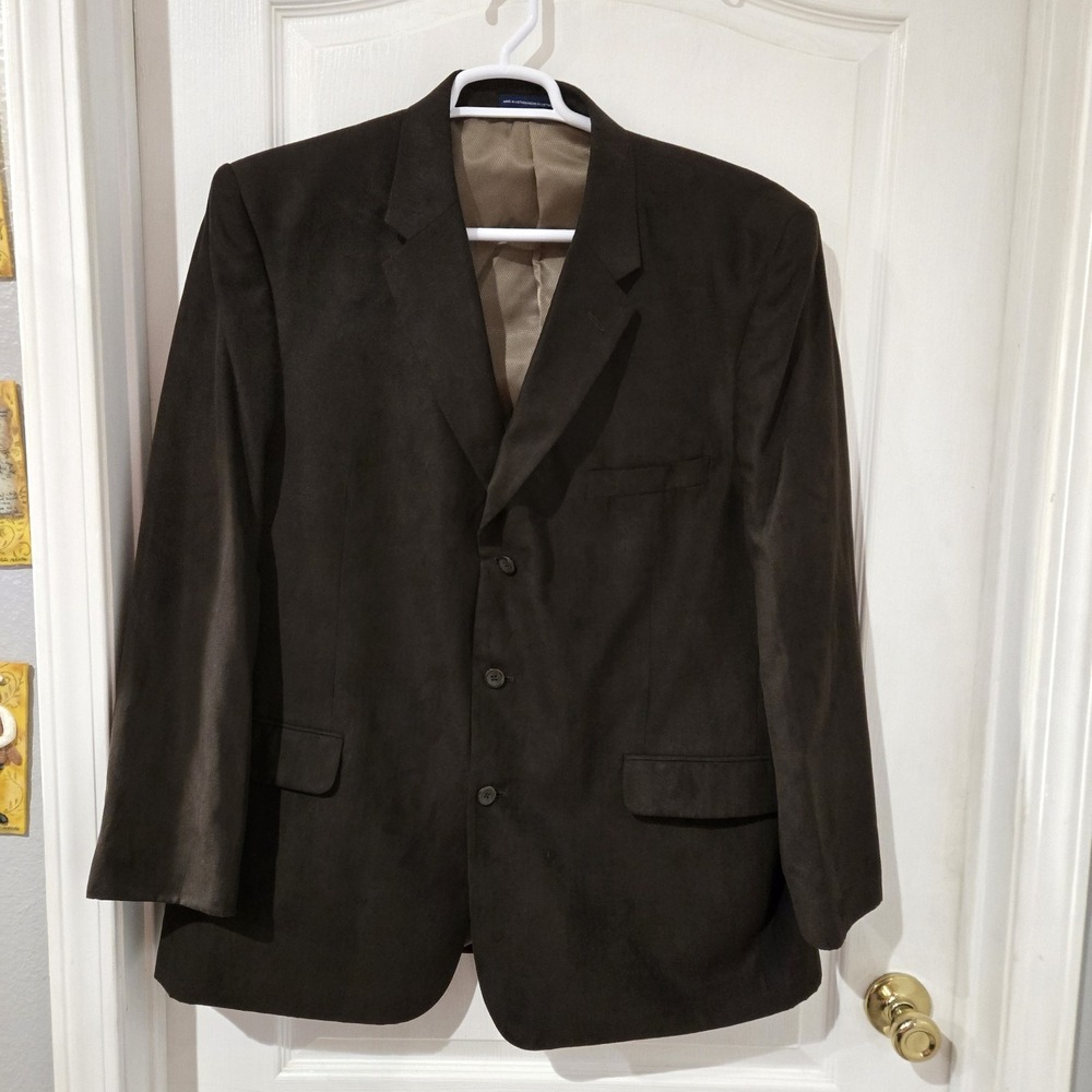 Stafford‎ Brown Faux Suede Blazer 48 R Jacket, Preppy Classic